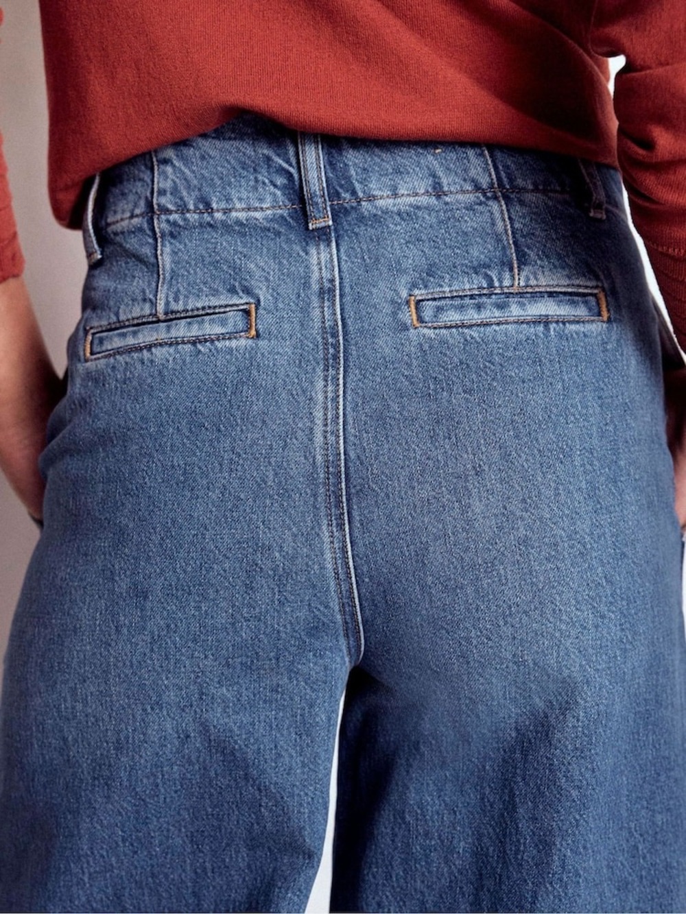 Boden Mid Rise Wide Leg Stitch Detail Pleated Jeans Women’s Size 26 Long - Picture 7 of 13